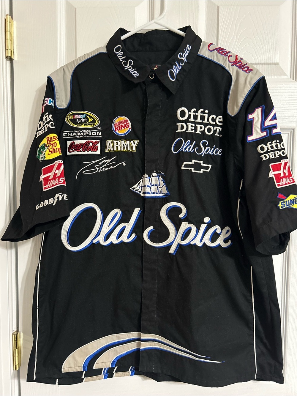 Vintage JH Design Tony Stewart Old Spice NASCAR Racing Button Up Shirt Sz L EUC